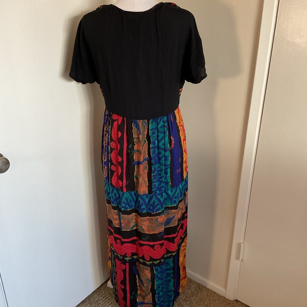 Vintage Carole Little Maxi Dress 8 African Print Attached Bolero Jacket Rayon - Picture 5 of 6